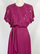 Load image into Gallery viewer, 1940s Raspberry Pink Beaded and Sequined Crepe Evening Dress - Bust 34 35 36