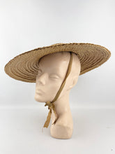 Load image into Gallery viewer, Original 1930s 1940s Painted Straw Hat with Grosgrain Trim - AS IS