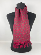 Load image into Gallery viewer, Vintage Red Artificial Silk Scarf with Grey and Yellow Paisley Print by Tootal