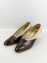 Load image into Gallery viewer, Original 1930's Two-Tone Brown and Cream Court Shoes with Punch Detail - UK 4*