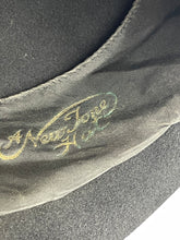 Load image into Gallery viewer, Original 1920’s 1930's Black Felt Cloche Hat With White Metal Faux Buckle Trim *