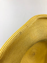 Load image into Gallery viewer, Original 1940s or 1950s Yellow Straw Hat with Wavy Brim and White and Green Floral Trim