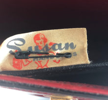Load image into Gallery viewer, 1950s Black Vinyl Handbag With Matching Red Coin Purse