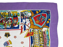 Load image into Gallery viewer, Original 1953 Queen Elizabeth II Coronation Commemorative Scarf - Bold Print on Purple Ground