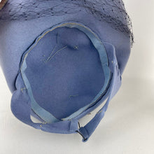Load image into Gallery viewer, Original 1940's Lavender Blue Felt Tilt Hat with Fluffy Feather and Net Trim - Divine Piece