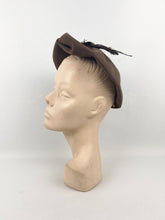 Load image into Gallery viewer, Original 1930s Brown Felt Hat with Feather Trim and Upturned Brim