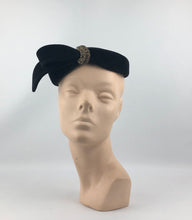 Load image into Gallery viewer, Late 1940s or Early 1950s Black Cocktail Hat with Paste Trim