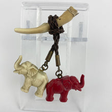 Load image into Gallery viewer, Original 1940s Red and White Early Plastic Elephants and Tusk Brooch