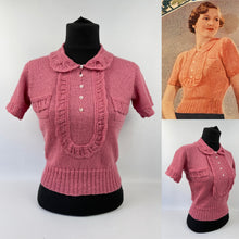 Load image into Gallery viewer, 1930s Reproduction Jumper with Jabot and Lace Trim in Slate Rose - Bust 33 34