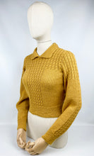 Load image into Gallery viewer, 1930's Reproduction Hand Knitted Long Sleeved Cable Jumper in Mustard Using Beautifully Soft Alpaca - Bust 34 36