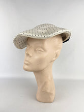 Load image into Gallery viewer, Original 1950s White and Black Straw Hat with Fabulously Shaped Crown and Bow Trim *