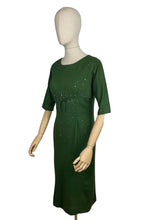 Load image into Gallery viewer, Original 1950's/1960's Forest Green Wool Wiggle Dress with Claw Set Paste Studs - Bust 34 35