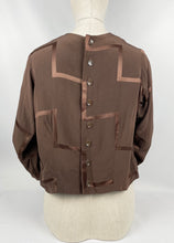 Load image into Gallery viewer, Original 1930s Brown Satin Backed Crepe Cropped Blouse with Bow Trim - Bust 36 37 38