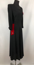 Load image into Gallery viewer, 1940s Black Crepe Dress with Red Velvet Trim and Paste Detail - Bust 36 37 38