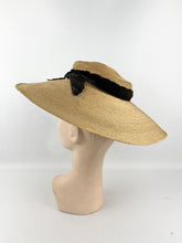 Load image into Gallery viewer, Original 1940s Natural Straw Hat with Black Velvet Trim - AS IS