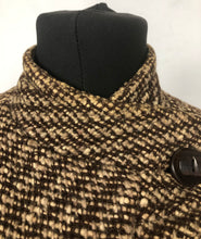 Load image into Gallery viewer, 1930s Brown and Cream Stripe Tweed Belted Coat with Double Collar - Bust 36 38
