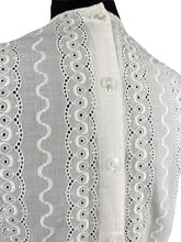 Load image into Gallery viewer, Original 1950's White Cotton Broderie Anglaise Button Back Cropped Blouse with Glass Heart Buttons - Bust 33