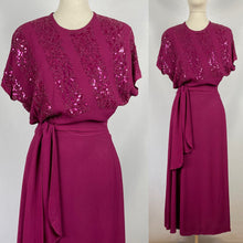 Load image into Gallery viewer, 1940s Raspberry Pink Beaded and Sequined Crepe Evening Dress - Bust 34 35 36