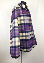 Load image into Gallery viewer, Vintage Wool Cape in Bold Blue and Purple Check - Bust 40 42 44
