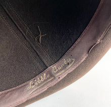 Load image into Gallery viewer, Original 1930's Little Bunty Chocolate Brown Felt Hat with Feather and Grosgrain Trim