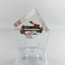 Load image into Gallery viewer, Original 1940s 1950s Reverse Carved Diamond Shaped Lucite Brooch Roses in a Vase *