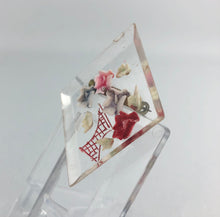Load image into Gallery viewer, Original 1940s 1950s Reverse Carved Diamond Shaped Lucite Brooch Roses in a Vase *