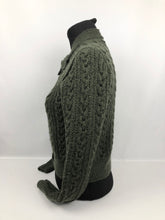 Load image into Gallery viewer, Reproduction 1930s Green Cable Knit Cardigan with Bow Neck Tie - B35 38