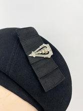 Load image into Gallery viewer, Exceptionally Beautiful 1930s Inky Black Felt Hat with High Brim and Bow Trim
