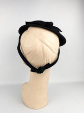 Load image into Gallery viewer, Original 1940s Dark Brown Felt Topper Hat with Triple Felt Flower Trim