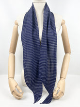 Load image into Gallery viewer, Original 1930's Dark Blue Dagger Point Scarf with Fine Polka Dot Detail - Great Christmas Gift