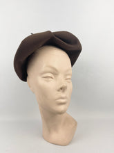 Load image into Gallery viewer, Original 1930s Brown Felt Hat with Feather Trim and Upturned Brim