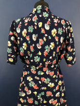 Load image into Gallery viewer, CC41 Navy Floral Cotton House Dress - Bust 38" 40”
