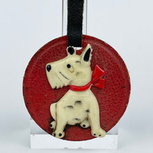 Load image into Gallery viewer, Original 1930's or 1940's Brooch Featuring a Dog in a Red Bow