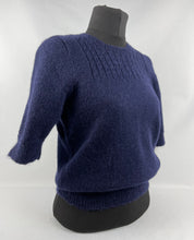 Load image into Gallery viewer, REPRODUCTION Hand Knitted Cable Yoke Jumper in Navy Blue Pure Wool - Bust 36 38 40