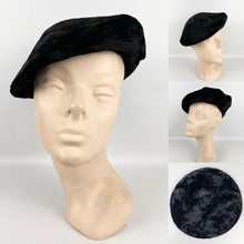 Load image into Gallery viewer, Original 1930's Inky Black Velvet Seamed Beret - Charming Little Hat