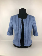 Load image into Gallery viewer, 1940s Reproduction Hand Knitted Bolero in Fluffy Blue Sequin Yarn - B38 40 42 44