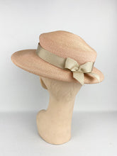 Load image into Gallery viewer, Original 1930s 1940s Soft Pink Straw Hat with Grosgrain Bow Trim