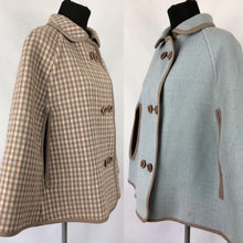 Load image into Gallery viewer, Vintage Wool Cape in Duck Egg Blue and Milk Chocolate Brown Check - Bust 34 36 38