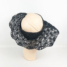 Load image into Gallery viewer, Original 1940's Black Straw Crochet Summer Hat with Open Crown