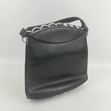 Load image into Gallery viewer, Original 1930s Black Leather Bag with White Metal Scalloped Trim