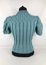 Load image into Gallery viewer, Reproduction 1940s Rib and Cable Knit Jumper in Bashful Blue Acrylic - B36 38 40