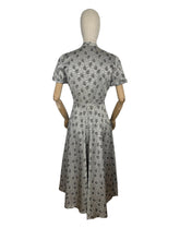 Load image into Gallery viewer, Original 1950's Silver and Black Cocktail Dress by For You By Blaines with Glass Buttons and Pockets - Bust 35