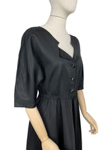 Load image into Gallery viewer, Original 1950's Inky Black Taffeta Cocktail Dress - Fabulous Little Black Dress with Full Skirt and Black and Gold Buttons - Bust 34 35 36