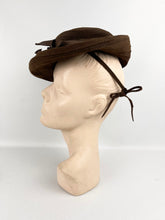 Load image into Gallery viewer, Original 1930's 1940's Chocolate Brown Felt Tilt Topper Hat - Smart Vintage Hat