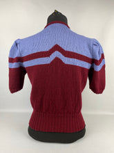 Load image into Gallery viewer, 1940s Reproduction Cardigan Jacket in Burgundy and Lavender Blue Stripes - Bust 34 35 36