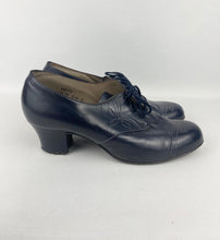 Load image into Gallery viewer, Original 1940's Wide Fitting Blue Leather Lace Up Walking Shoes by Portland - UK 5 or 5.5
