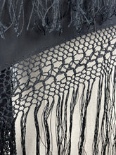 Load image into Gallery viewer, Beautiful Original 1920's 1930's Black Crepe Piano Shawl with Bold Floral Silk Embroidery and Broad