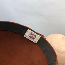 Load image into Gallery viewer, 1930s Chestnut Felt Hat with Matching Hat Pins and Huge Double Feather Trim