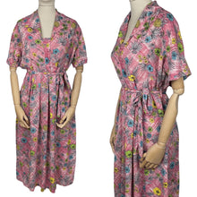 Load image into Gallery viewer, Original 1950's Pink Cotton Dress with Floral Print in Blue, Yellow, Grey and Green - Bust 38 40 *