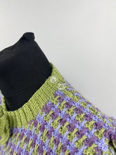Load image into Gallery viewer, Reproduction 1940s Waffle Stripe Jumper in Green and Purple Knitted from a Wartime Pattern - B 35 36 37 38